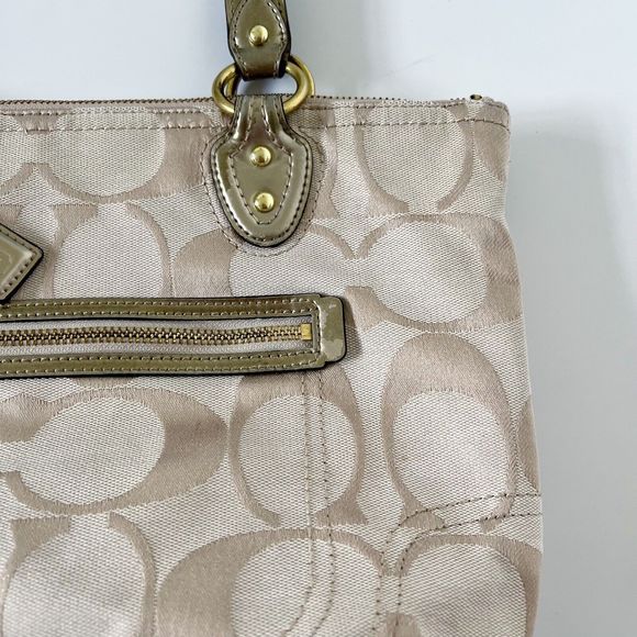 Vintage Coach Bag Poppy Signature C Logo Glam Tote 23261 Gold Tan Handbag Bag - Picture 6 of 16